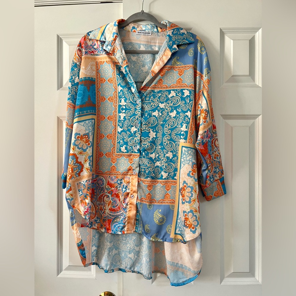 Blue & Orange Bright Print Cover Up